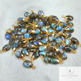 Natural Labradorite Pendant Connectors, Pear Shape Faceted Electroplated Charm, Blue Labradorite Pendant Connector, Gold Plated Connector